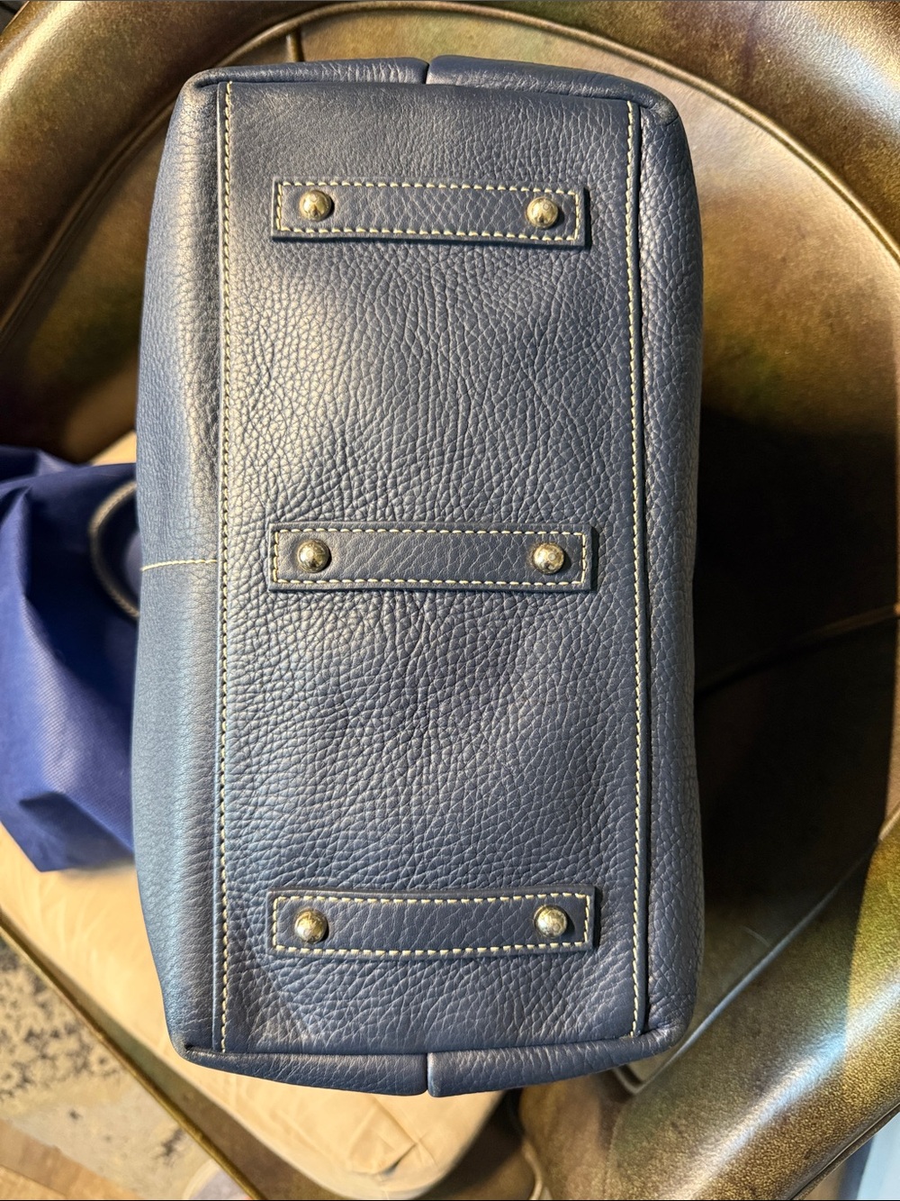 Dooney & Bourke Blue Dillen Large Pebble Leather Satchel Purse - Picture 8 of 16